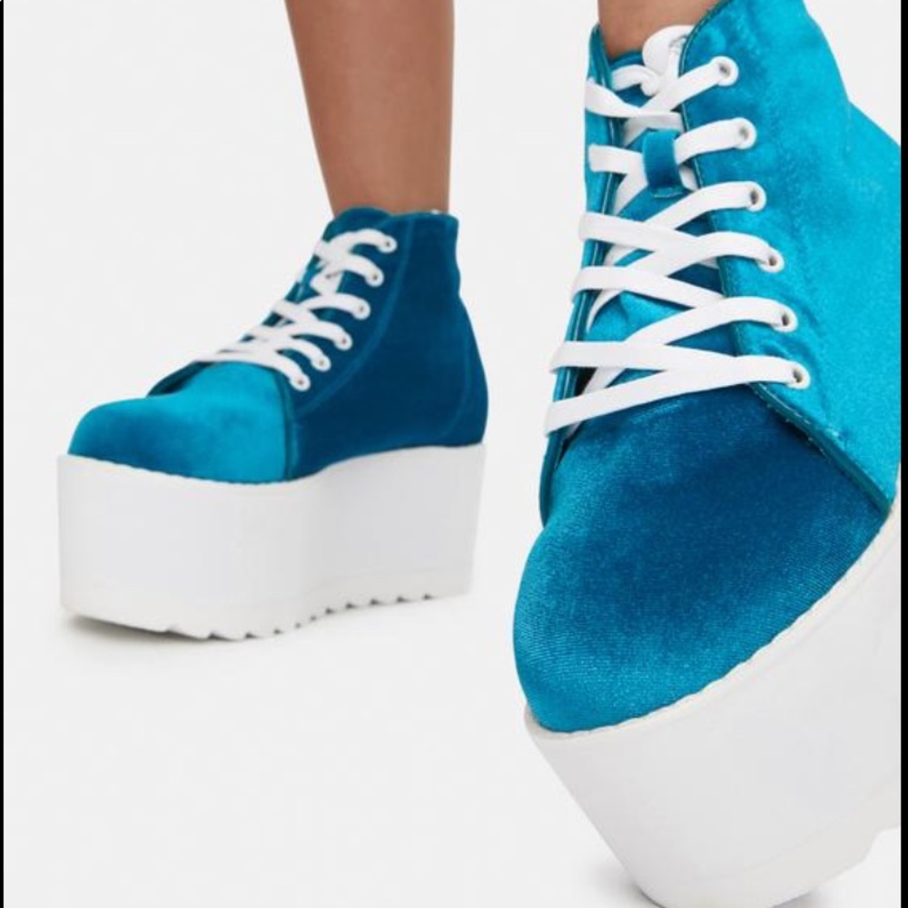 teal velvet platform sneakers